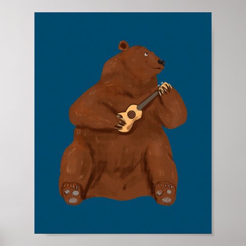 Ukulele Bear Player Guitar Hawaii Music Uke Poster
