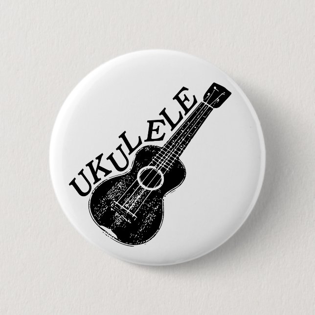 Ukulele Black and White Text and Image Button (Front)