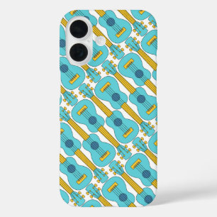 Ukulele Blue and White Pattern iPhone 16 Case