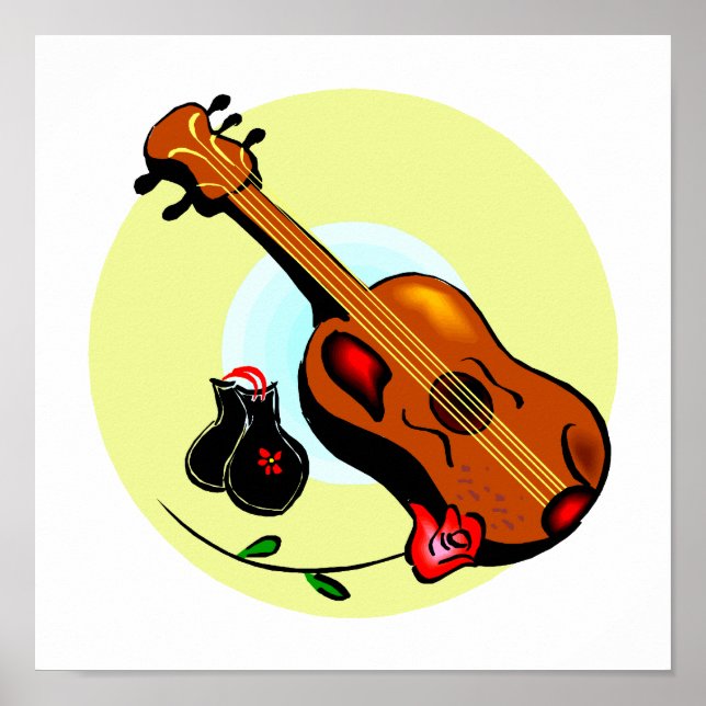 Ukulele Castanets Rose Design Graphic Musical Poster (Front)