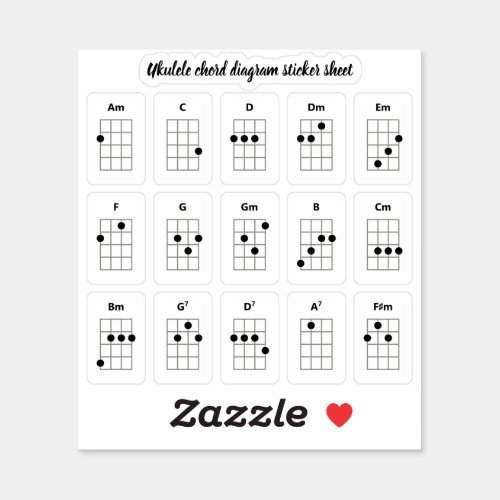 Ukulele Chord Diagram Stickers  Beginner Chords