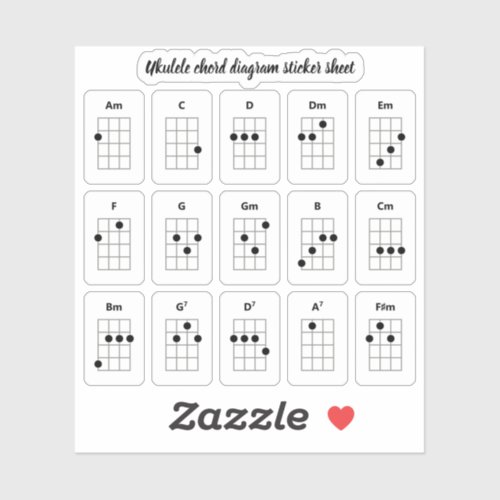 Ukulele Chord Diagram Stickers  Beginner Chords