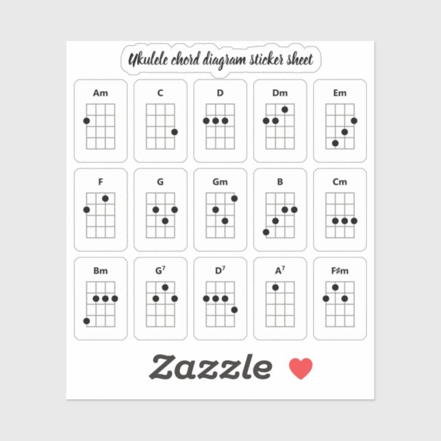 Ukulele Chord Diagram Stickers | Beginner Chords (Sheet)