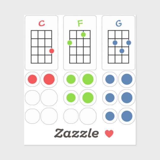 Ukulele Chord Stickers for Learning Chords | C F G | Zazzle.com