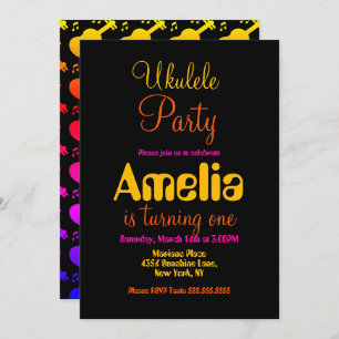 Ukulele Colorful Guitar Music Birthday    Invitation