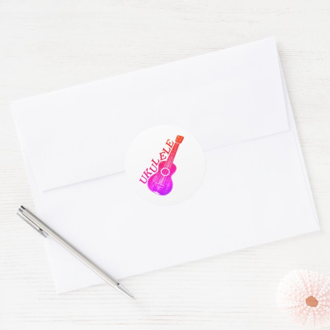 Ukulele Colorful Text And Image Classic Round Sticker (Envelope)