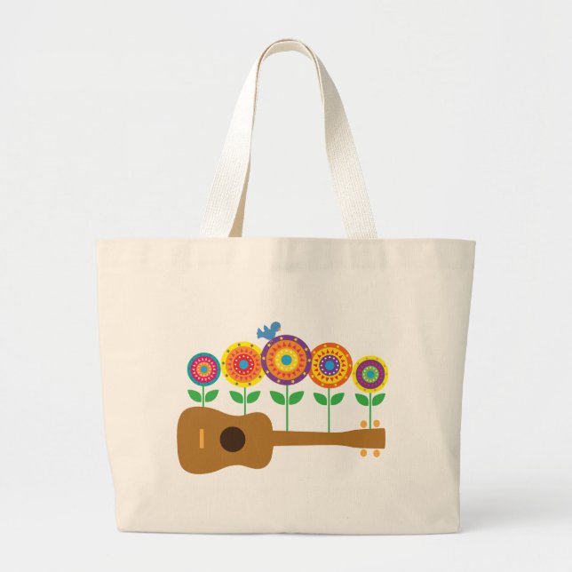 Ukulele Flowers Large Tote Bag (Front)