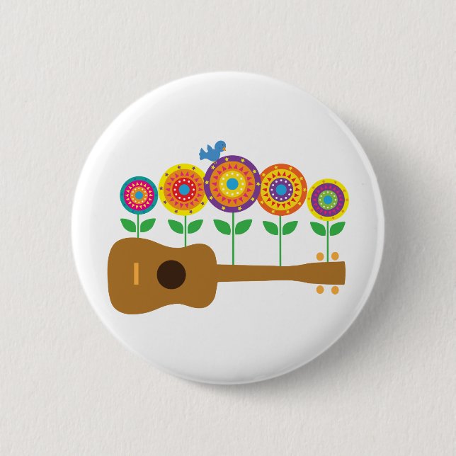 Ukulele Flowers Pinback Button (Front)