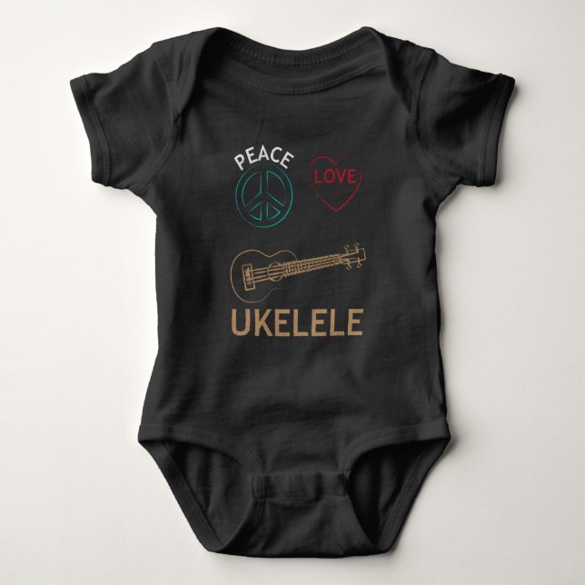 Ukulele Gift- Peace Love Ukelele Uke Love Baby Bodysuit (Front)