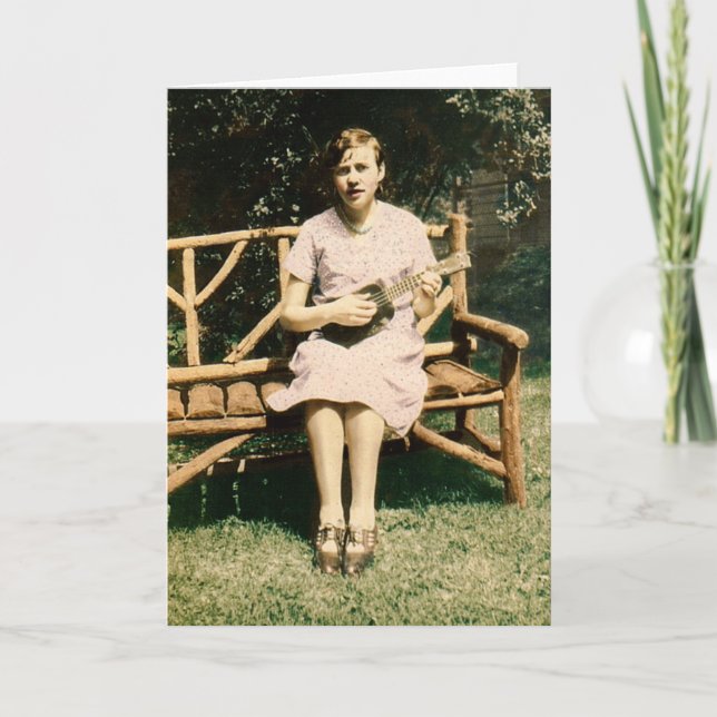 Ukulele Girl Singing  August 1930 Vintage Photo Card (Front)