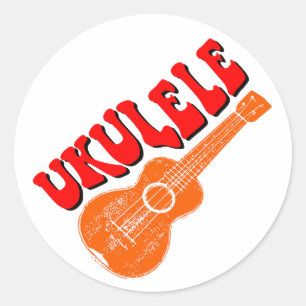 Ukulele Groovy Text Art Classic Round Sticker