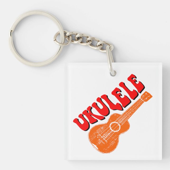 Ukulele Groovy Text Art Keychain (Front)