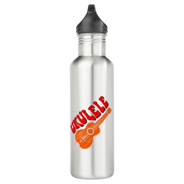 Ukulele Groovy Text Art Stainless Steel Water Bottle (Right)