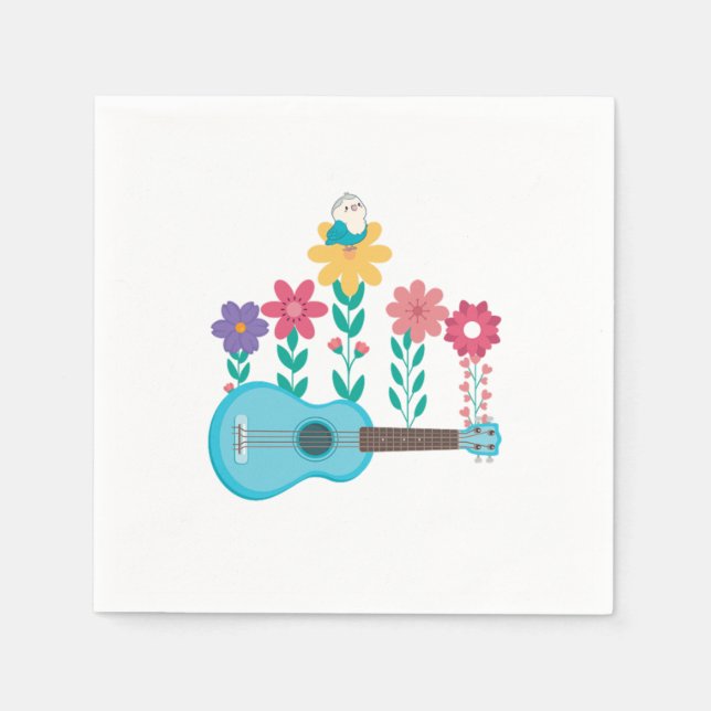 Ukulele Guitar Flowers Music Acoustic Bass Gift Napkins (Front)