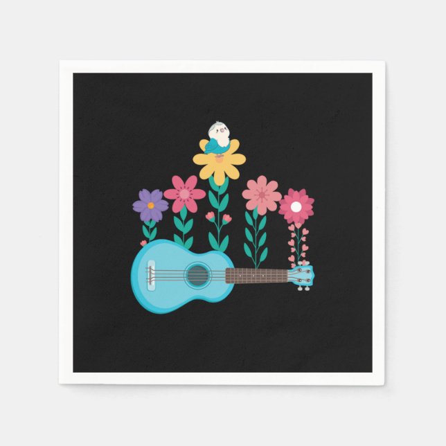 Ukulele Guitar Flowers Music Acoustic Bass Gift Napkins (Front)