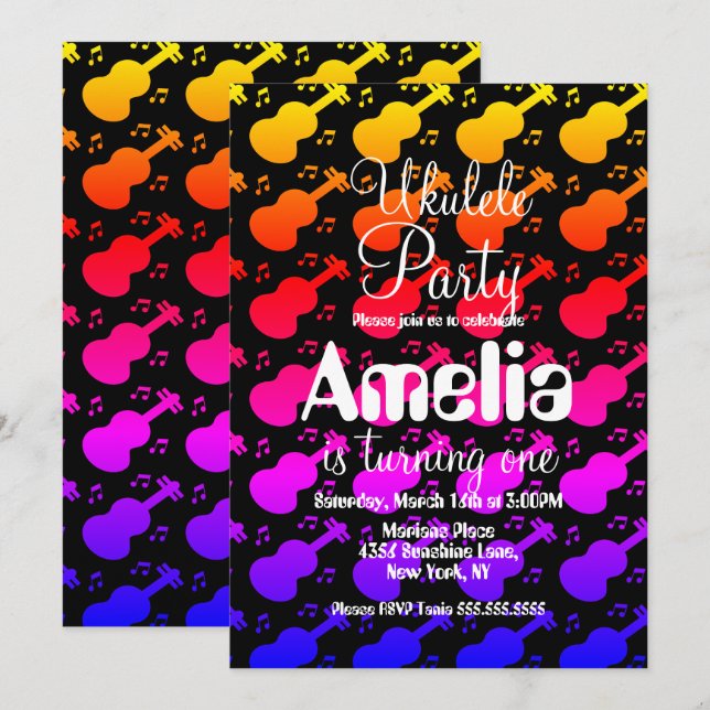 Ukulele Guitar Music Birthday   Invitation (Front/Back)