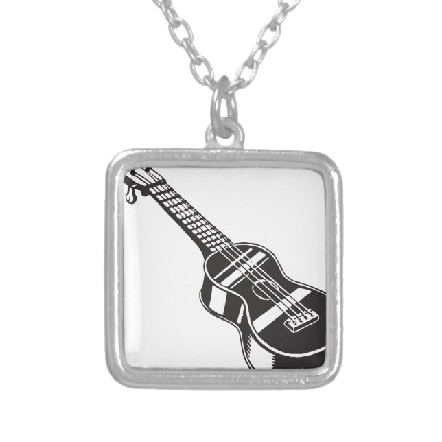 Ukulele Hawaian Instrument Cute Unique Guitar Hawa Silver Plated Necklace (Front)