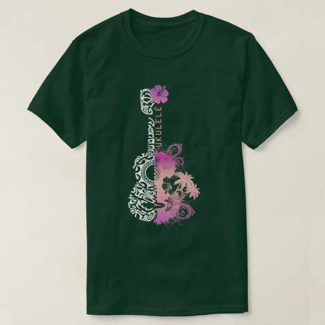 UKULELE HAWAIIAN TATTOO PINK PURPLE T-Shirt (Design Front)