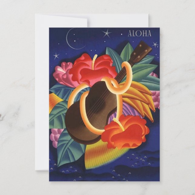 Ukulele Hibiscus Aloha Hawaiian Luau Invitations (Front)