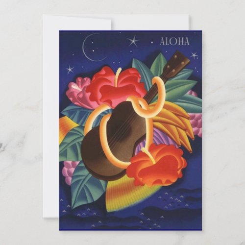 Ukulele Hibiscus Aloha Hawaiian Luau Invitations