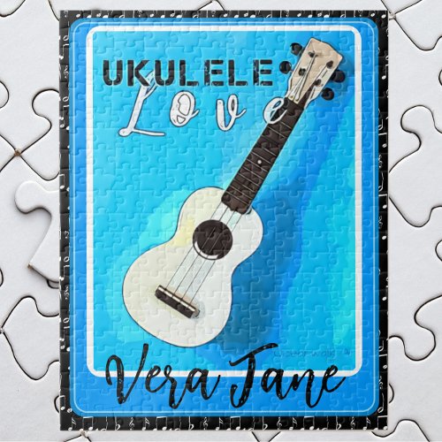 Ukulele Love Shades of Blue with Name Jigsaw Puzzle