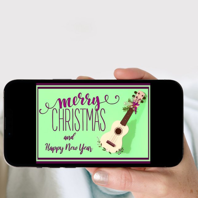 Ukulele Merry Christmas and Happy New Year Card (Front Digital)