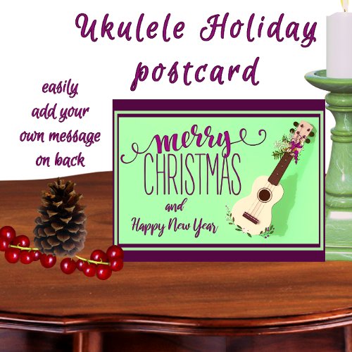 Ukulele Merry Christmas and Happy New Year Postcard