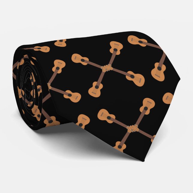 Ukulele Music Instrument (black) Neck Tie (Rolled)