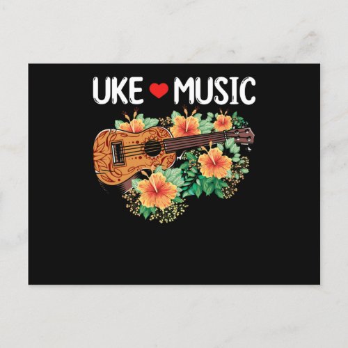 Ukulele Music Love Guitar Flowers Hawaii Postcard