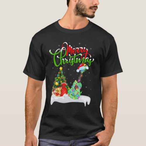 Ukulele Music Lover Xmas Lighting Santa Ukulele Ch T_Shirt