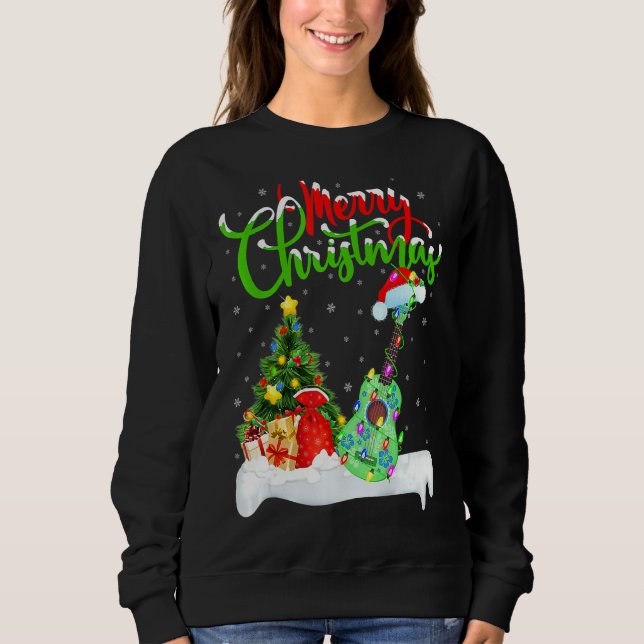Ukulele Music Xmas Lighting Santa Ukulele Christma Sweatshirt (Front)