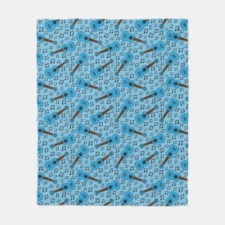 Ukulele Musical Notes Pattern Uke Player (Blue) Fleece Blanket