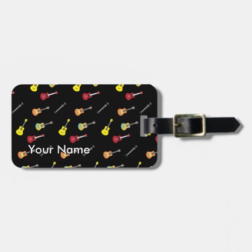 Ukulele Pattern Custom Name Musical Luggage Tag