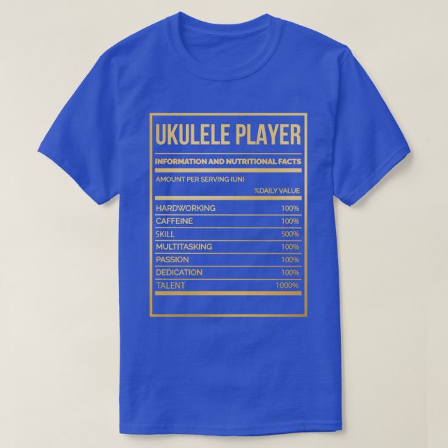 Ukulele Player Funny Ukulele Nutrition Label in Go T-Shirt (Design Front)