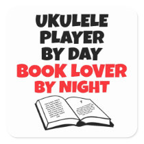 Ukulele Player Loves Reading Square Sticker