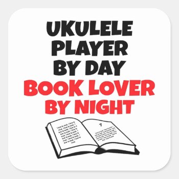 Ukulele Player Loves Reading Square Sticker by Graphix_Vixon at Zazzle