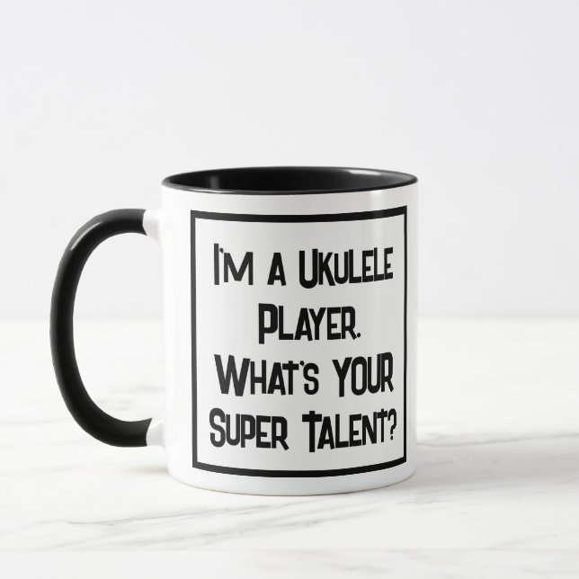 Ukulele Player Super Talent. Two Tone Coffee Mug (Left)