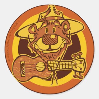 Ukulele Rangers "Smiling Bear with Uke" Cartoon Lo Classic Round Sticker