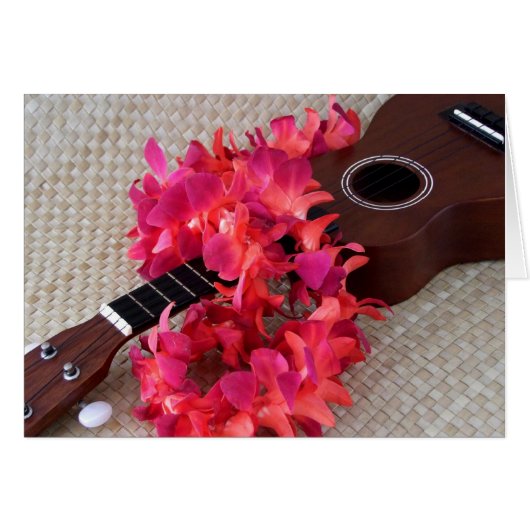 Ukulele & Red Flower Lei Cards (Front Horizontal)