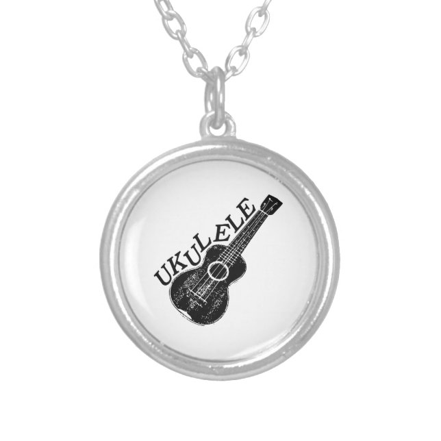 Ukulele Text And Image Silver Plated Necklace (Front)