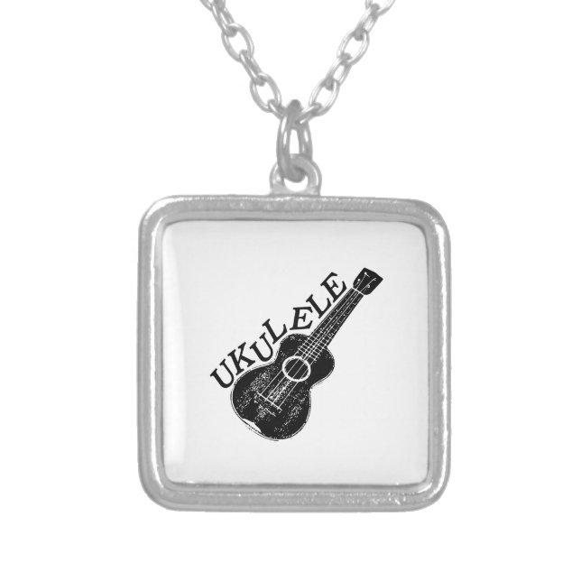 Ukulele Text And Image Silver Plated Necklace (Front)