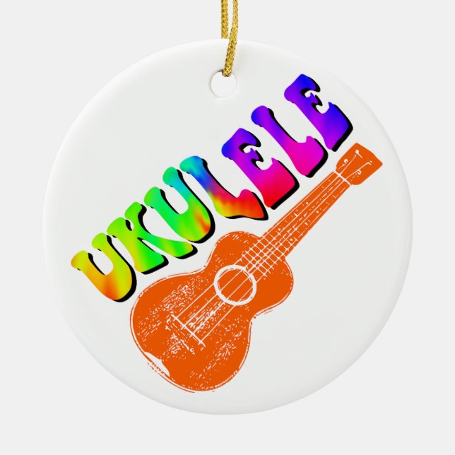 Ukulele Tie Dye Groovy Text Art Ceramic Ornament (Front)