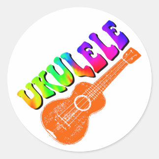 Ukulele Tie Dye Groovy Text Art Classic Round Sticker