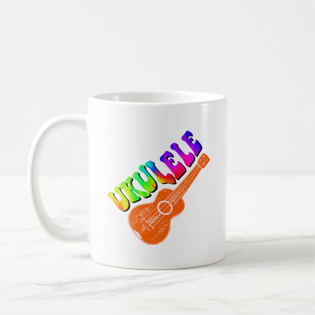 Ukulele Tie Dye Groovy Text Art Coffee Mug (Left)