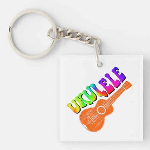 Ukulele Tie Dye Groovy Text Art Keychain