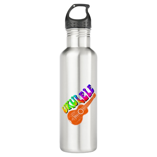 Ukulele Tie Dye Groovy Text Art Stainless Steel Water Bottle (Front)