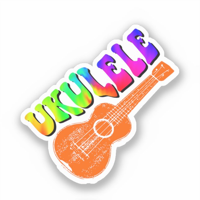 Ukulele Tie Dye Groovy Text Art Sticker (Front)