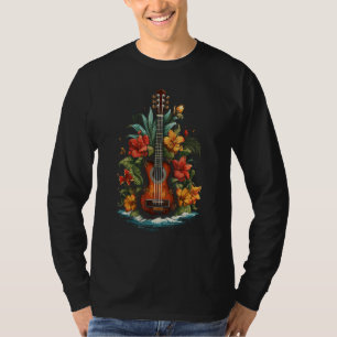 Ukulele Tropical Flowers Hawaiian Music Player Gui T-Shirt
