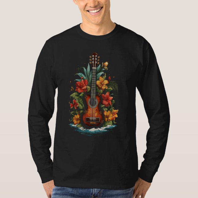 Ukulele Tropical Flowers Hawaiian Music Player Gui T-Shirt (Front)