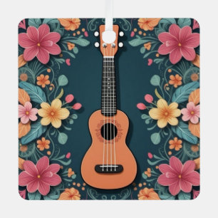 Ukulele Tropical Flowers Musical Instrument Custom Metal Ornament